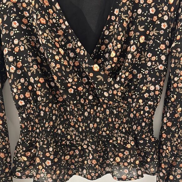 Japna Brown and Tan Ruffled Peplum Blouse Size S - Picture 3 of 7